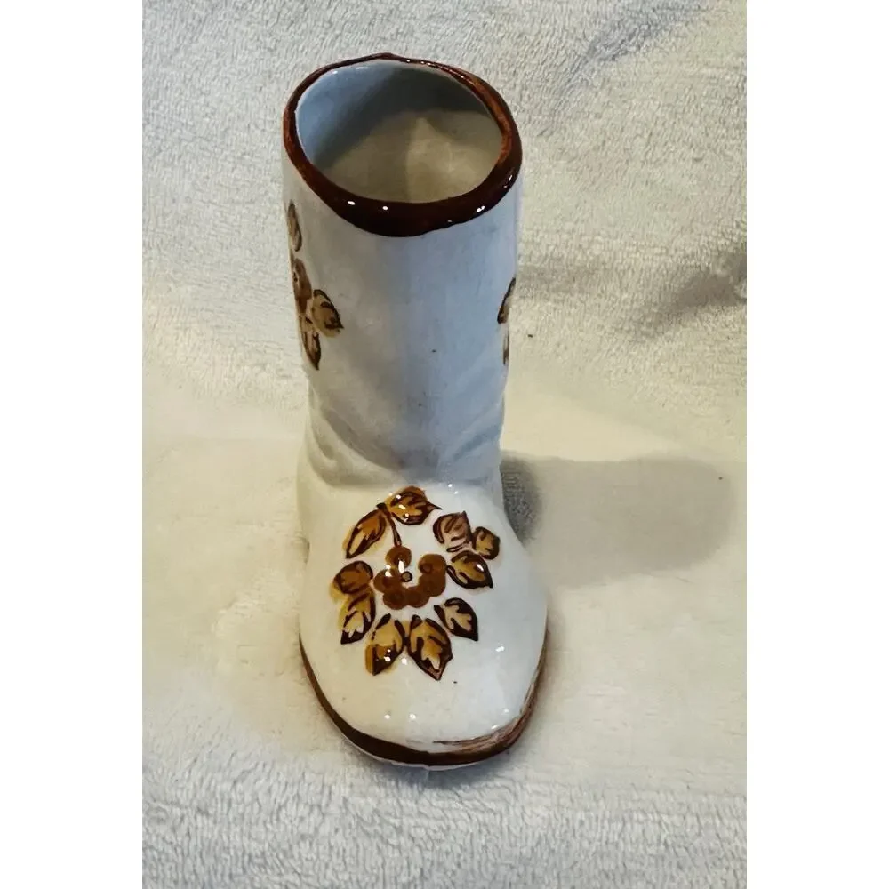 VTG MADE IN OCCUPIED JAPAN Ceramic Hand Painted 3” Decorative Boots Floral
